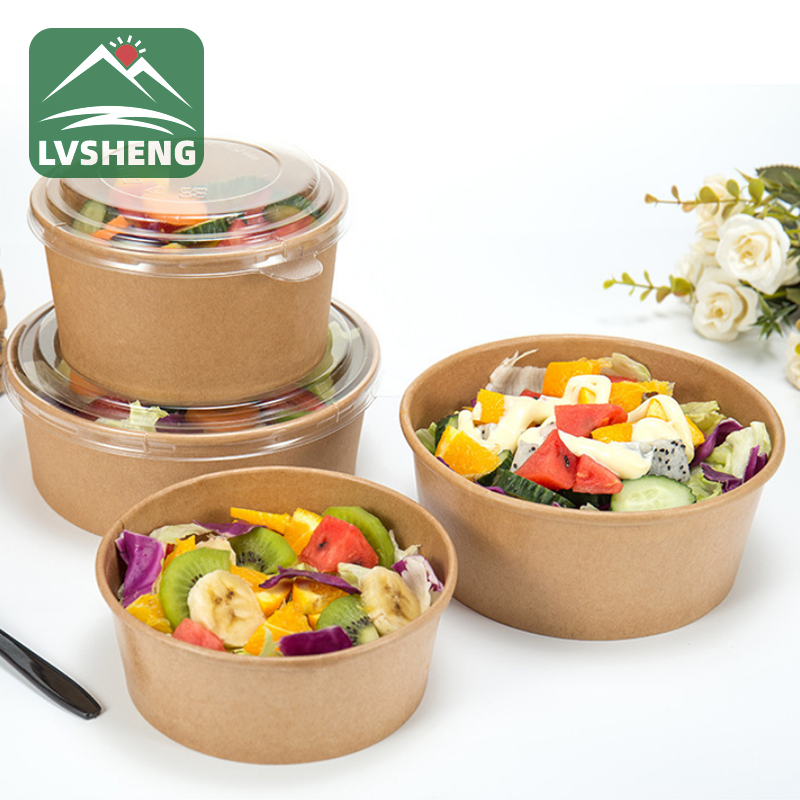 Mangkuk Salad Kertas kraft sing bisa digunakke Waterproof lan Grease Proof Kanthi Tutup ndadekake urip sampeyan kepenak